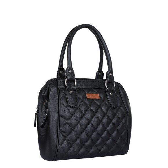 Vegan Leather Women’s Black Handbag – Top Handle Satchel with Crossbody Strap - Picture 8 of 10